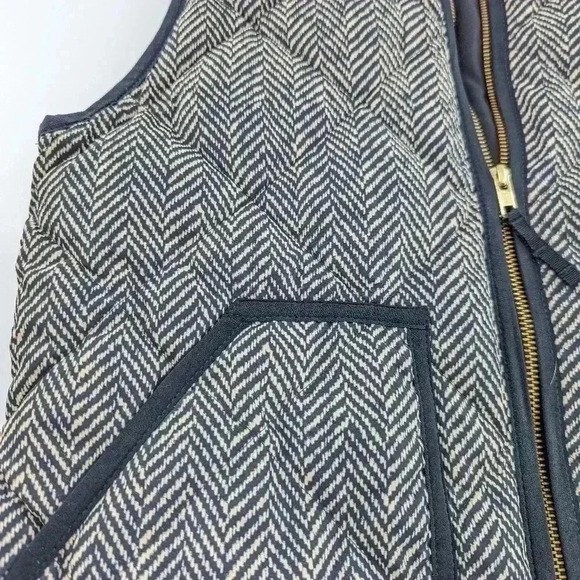 J CREW Puffer Vest Womens xs Black Brown Herringbone Quilted Sleeveless Zip - Picture 7 of 8